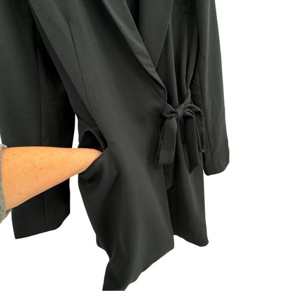 NEW! Anthropologie Tie Waist Open Back Mini Dress / Long Blazer Black | Size 14 - Picture 8 of 13